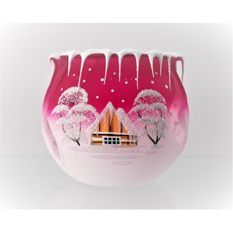 Christmas candle goblet, pink 10cm www.sklenenevyrobky.cz