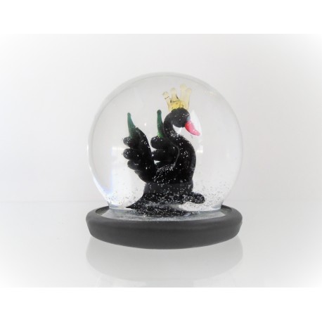 Sněžící koule 6cm - černá labuť s korunkou na hlavě www.sklenenevyrobky.cz