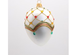 Fabergého vejce v bílém dekoru zdobené skleněnými kamínky  www.sklenenevyrobky.cz