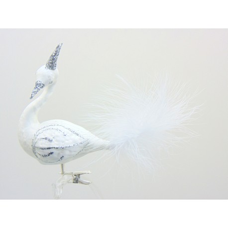 Christmas ornament swan - 3542, white frost with silver decor www.sklenenevyrobky.cz