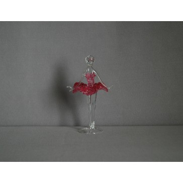 Figúrka tanečnice, balerína, v ružových šatách, číre sklo www.sklenenevyrobky.cz