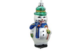 Christmas ornament snowman with pipe, blue scarf www.sklenenevyrobky.cz