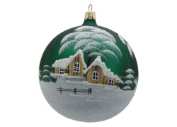 Christmas ornament, ball 80mm, church and wooden house www.sklenenevyrobky.cz 