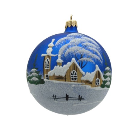 Vianočné gule 8cm, so zimným motívom, modrá www.sklenenevyrobky.cz