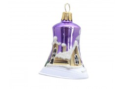 Christmas ornament bell, with church, purple www.sklenenevyrobky.cz