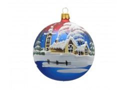 Weihnachtskugeln 8 cm, mit Winterthema, blau lila www.sklenenevyrobky.cz