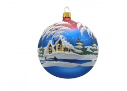 Christmas balls 8cm, with winter theme, blue purple www.sklenenevyrobky.cz