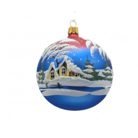 Vánoční ozdoba, koule, zimní vánoční dekor chalupy se zvoničkou www.sklenenevyrobky.cz