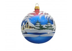 Christmas balls 8cm, with winter theme, blue purple www.sklenenevyrobky.cz