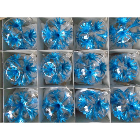Christmas set of glass ornaments, balls 8cm, 12pcs, blue lilies www.sklenenevyrobky.cz