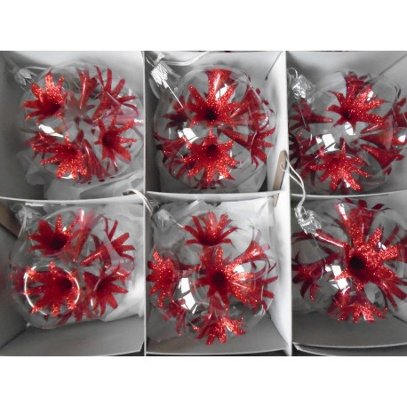 Christmas ball 8cm, set of 9pcs, red lilies www.sklenenevyrobky.cz