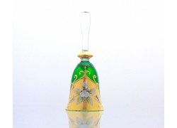 Skleněný zvonek v zelené barvě a zlatým dekorem       www.sklenenevyrobky.cz