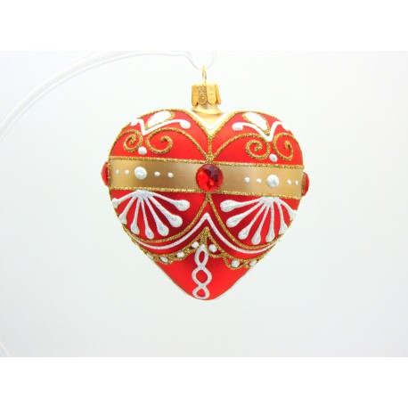 Christmas heart-shaped ornament - Christmas tree, red-golden decor  www.sklenenevyrobky.cz