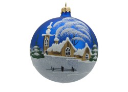 Vianočné gule 12cm, so zimným motívom, modrá www.sklenenevyrobky.cz
