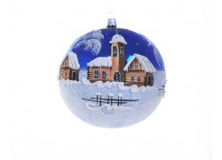 Weihnachtsbälle 15 cm, mit Winterthema, blau www.sklenenevyrobky.cz