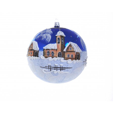 Christmas balls 15cm, with winter theme, blue www.sklenenevyrobky.cz