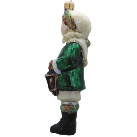 Christmas ornament figurine boy with lantern in green decor www.sklenenevyrobky.cz