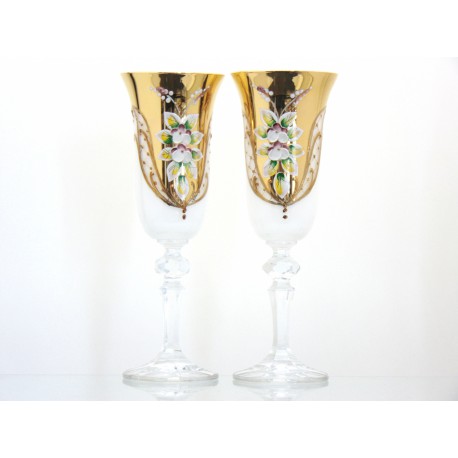 Champagnergläser 150ml, 2 Stück, vergoldet und verziert, weiß  www.sklenenevyrobky.cz