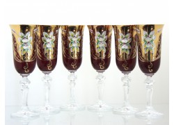 Pohár na šampanské, 6 ks, pozlátené a dekorované, v rubínovej farbe www.sklenenevyrobky.cz
