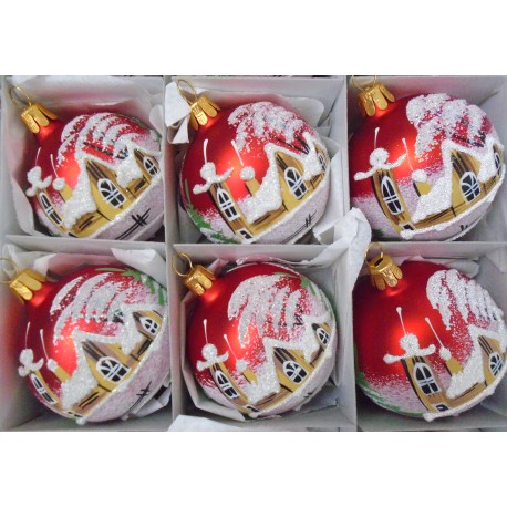 Christmas decorations - set of balls 6cm, 6pcs red mat, winter village www.sklenenevyrobky.cz