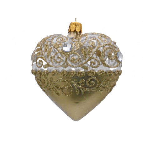 Christmas ornament, heart shape - on Christmas tree, in gold mat  www.sklenenevyrobky.cz