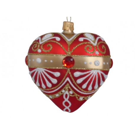 Weihnachten herzförmige Ornament - Weihnachtsbaum, rot-goldener Dekor  www.sklenenevyrobky.cz