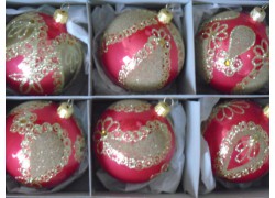 Vánoční koule - set 6ks vánočně dekorovaných koulí 8cm, růžové www.sklenenevyrobky.cz