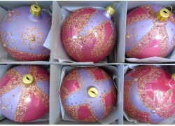 Vánoční ozdoby sada 6 dekorovaných koulí 8cm růžové www.sklenenevyrobky.cz