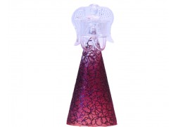An angel on a blown glass candle, in a painted burgundy dress www.sklenenevyrobky.cz