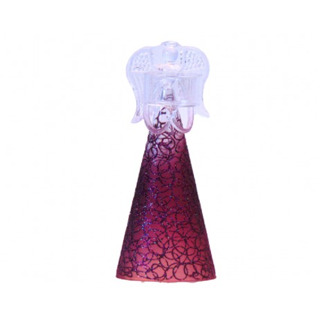 Engel auf einer mundgeblasenen Glaskerze in einem bemalten burgunderroten Kleid  www.sklenenevyrobky.cz