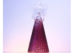 Engel auf einer mundgeblasenen Glaskerze in einem bemalten burgunderroten Kleid  www.sklenenevyrobky.cz