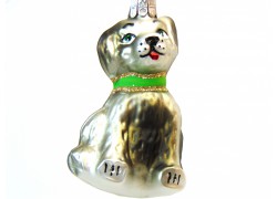 Christmas ornament dog, silver green collar www.sklenenevyrobky.cz
