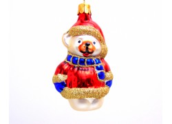 Christmas decoration teddy bear, with blue shawl www.sklenenevyrobky.cz