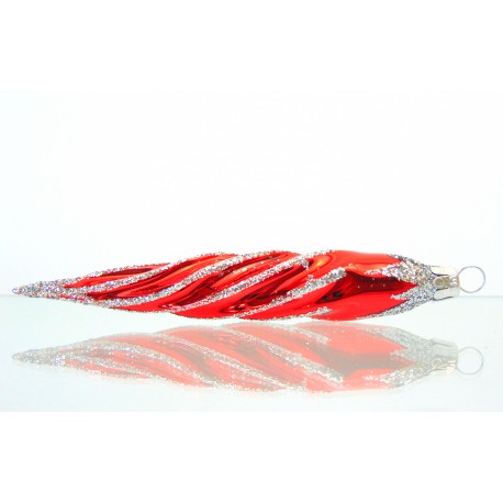 Christmas ornament Icicle, red silver decor www.sklenenevyrobky.cz