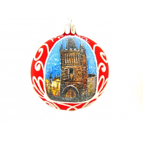 Vánoční koule 8cm motiv Praha www.sklenenevyrobky.cz